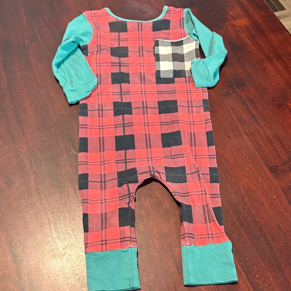 Rags to Raches Red and black Plaid romper.